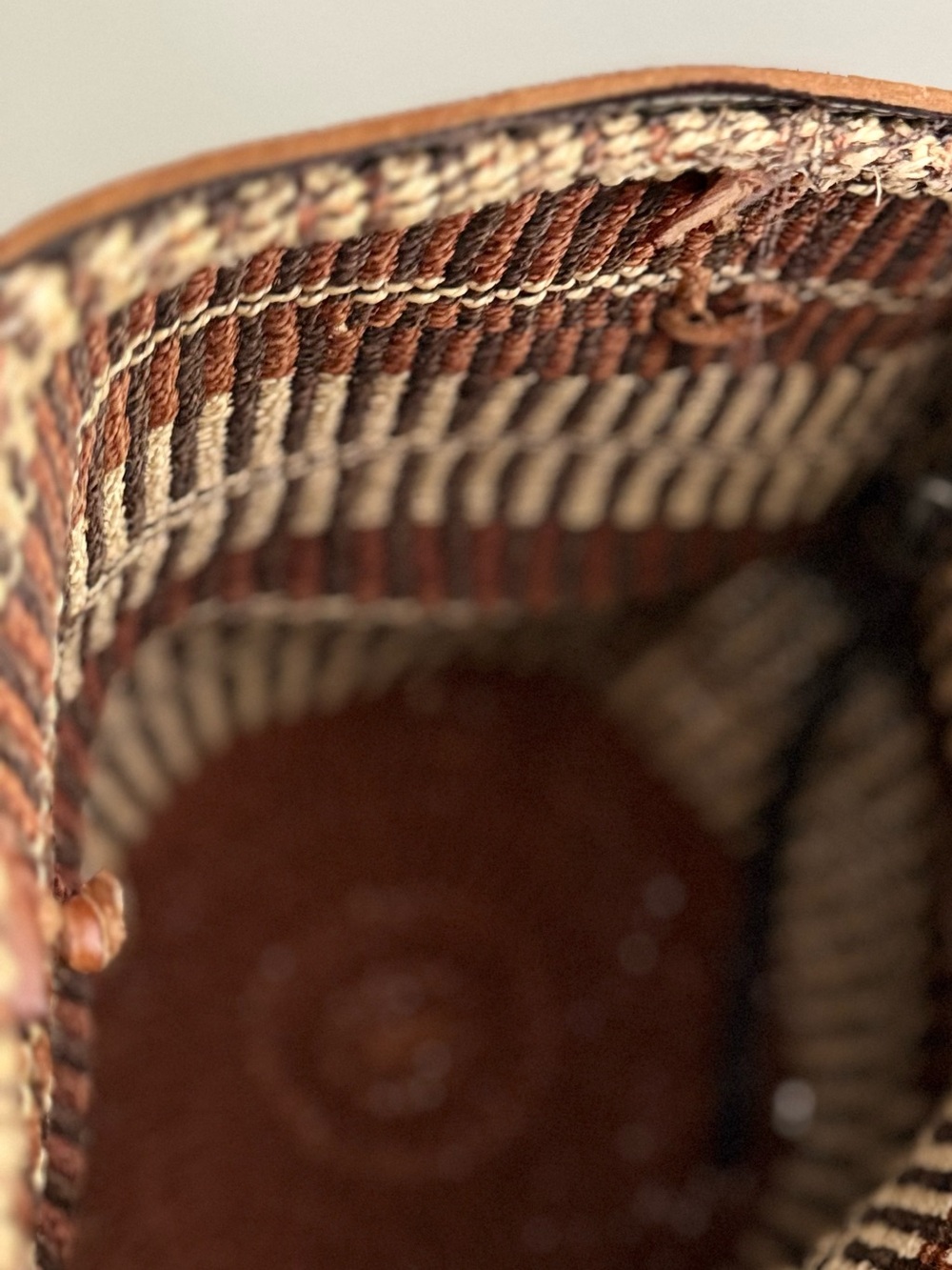 Vintage Sisal Woven Market Large Bag with Brown Leather Straps - Picture 7 of 7